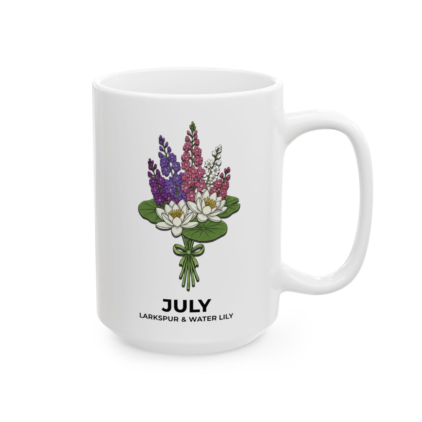 July Birth Flower Larkspur and Water Lily Mug