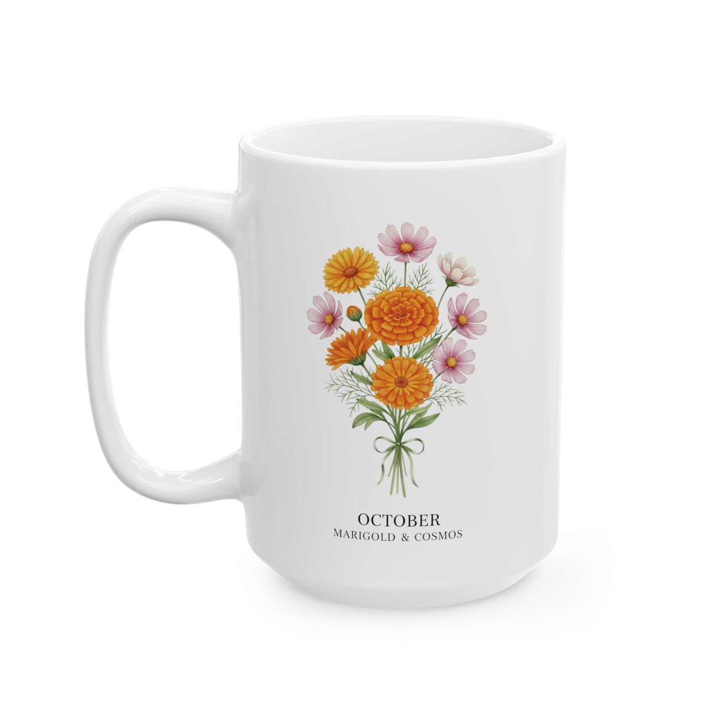 October Birth Flowers Mug | Marigold & Cosmos Ceramic Mug