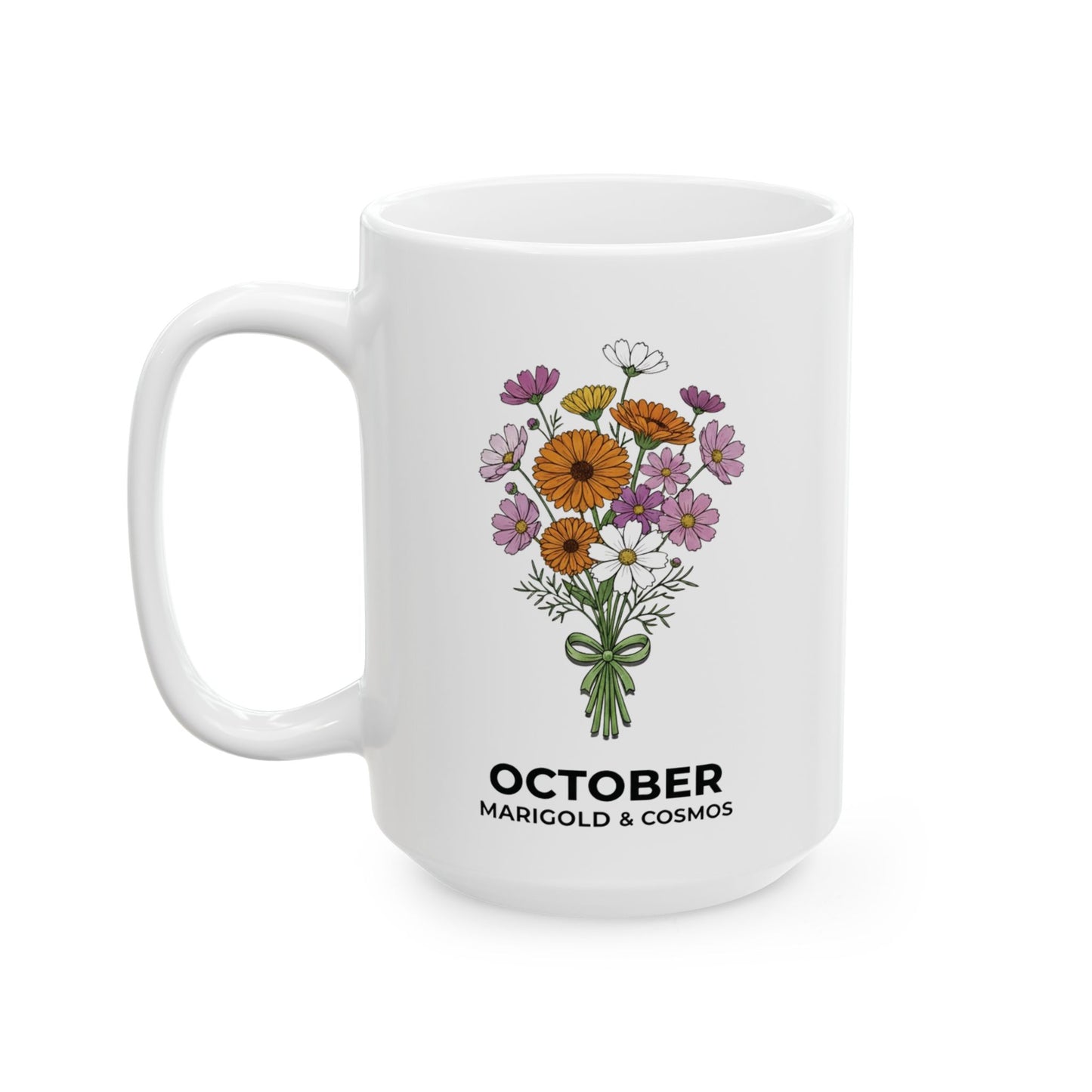 October Birth Flowers Mug | Marigold & Cosmos Ceramic Mug