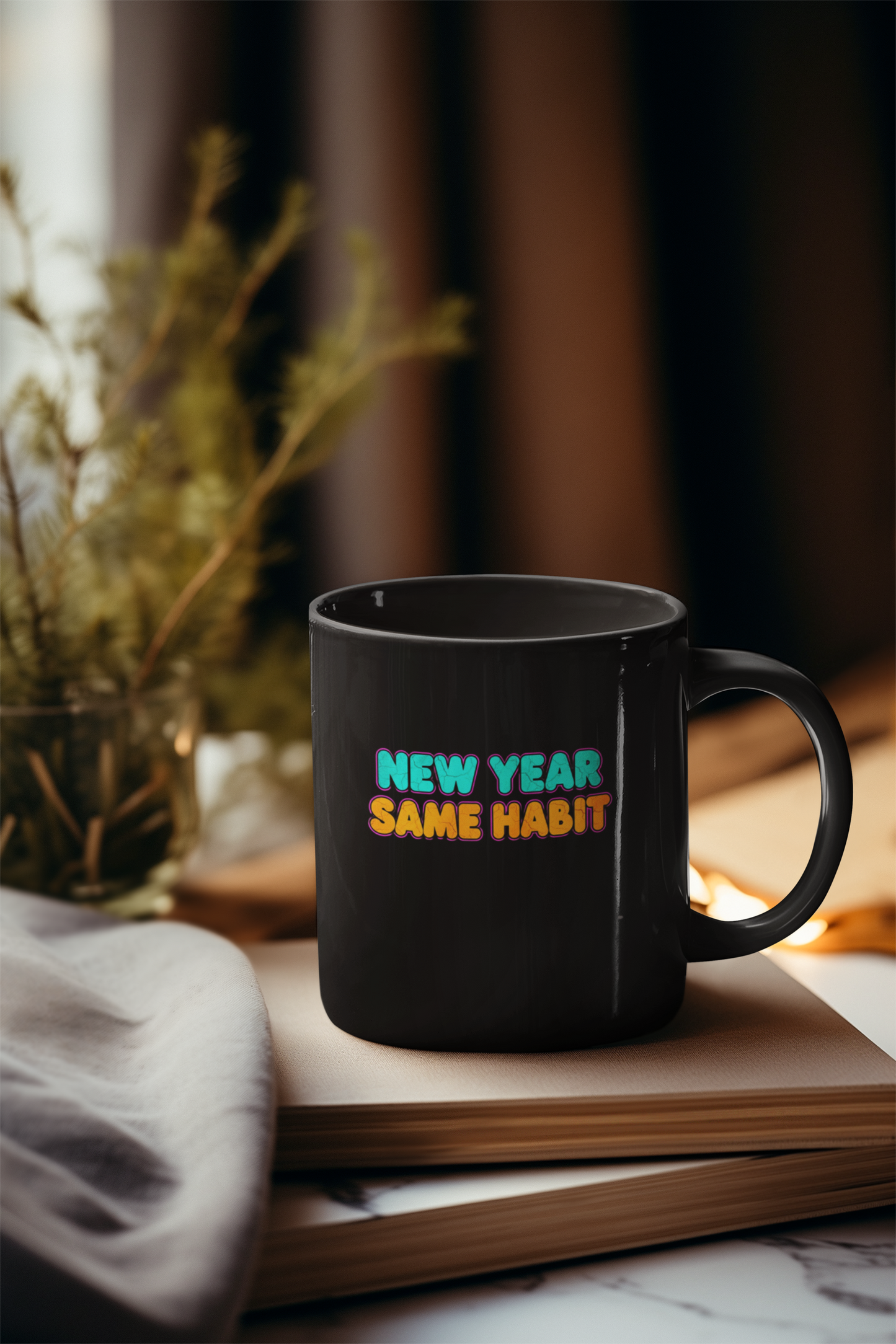 New Year Same Habit Mug | Black Ceramic Coffee Cup